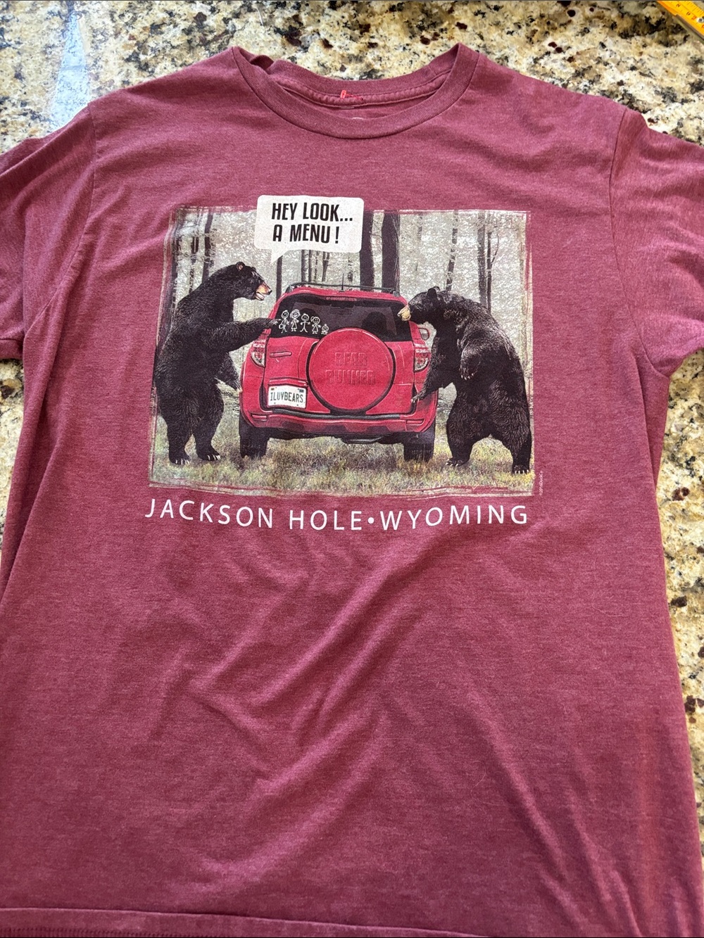 Jackson Hole Wyoming Maroon Graphic Tee with Bear Design